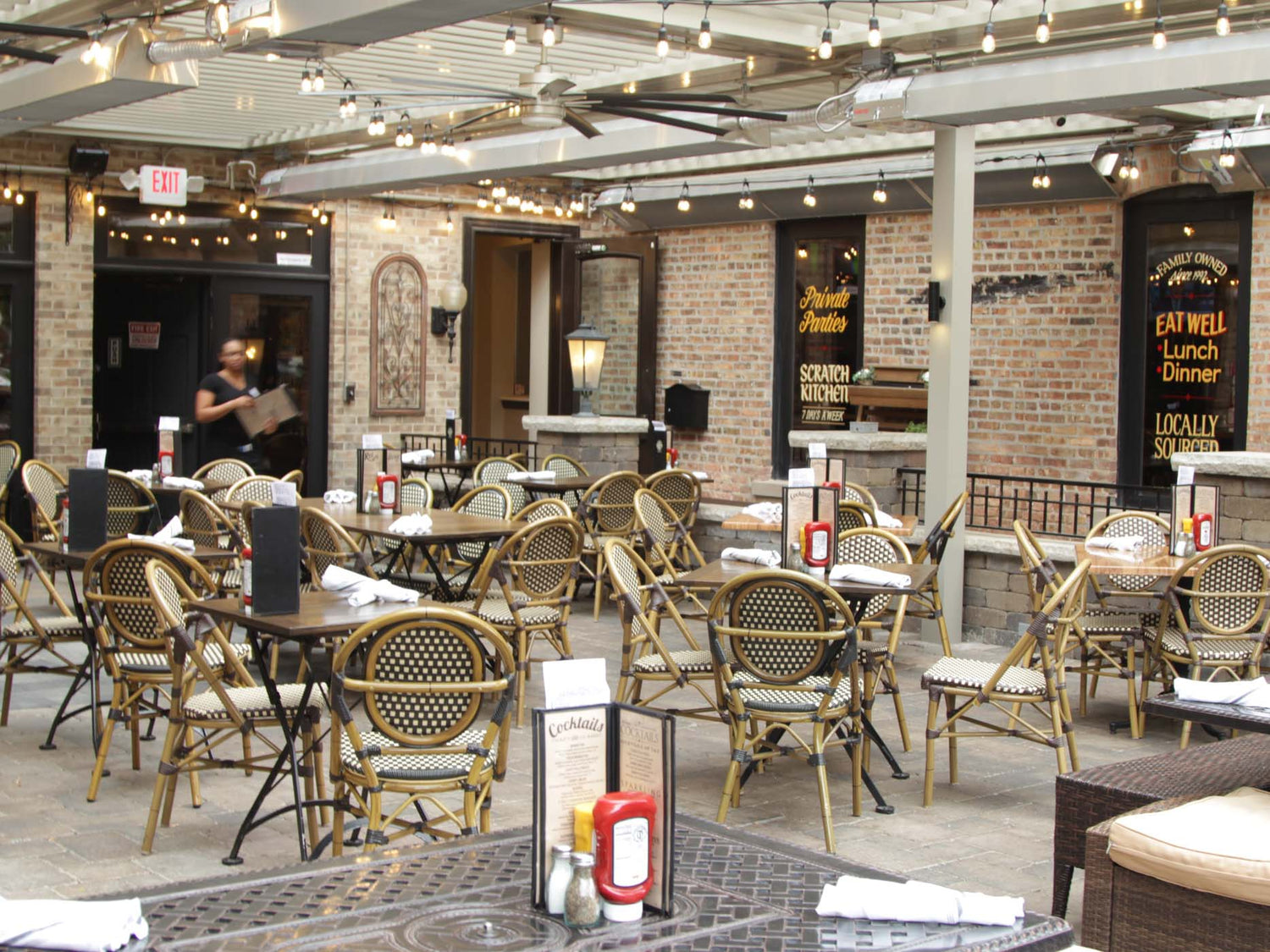 A set of Calcana Infrared Heaters Above Patio at O'Tooles Restaurant