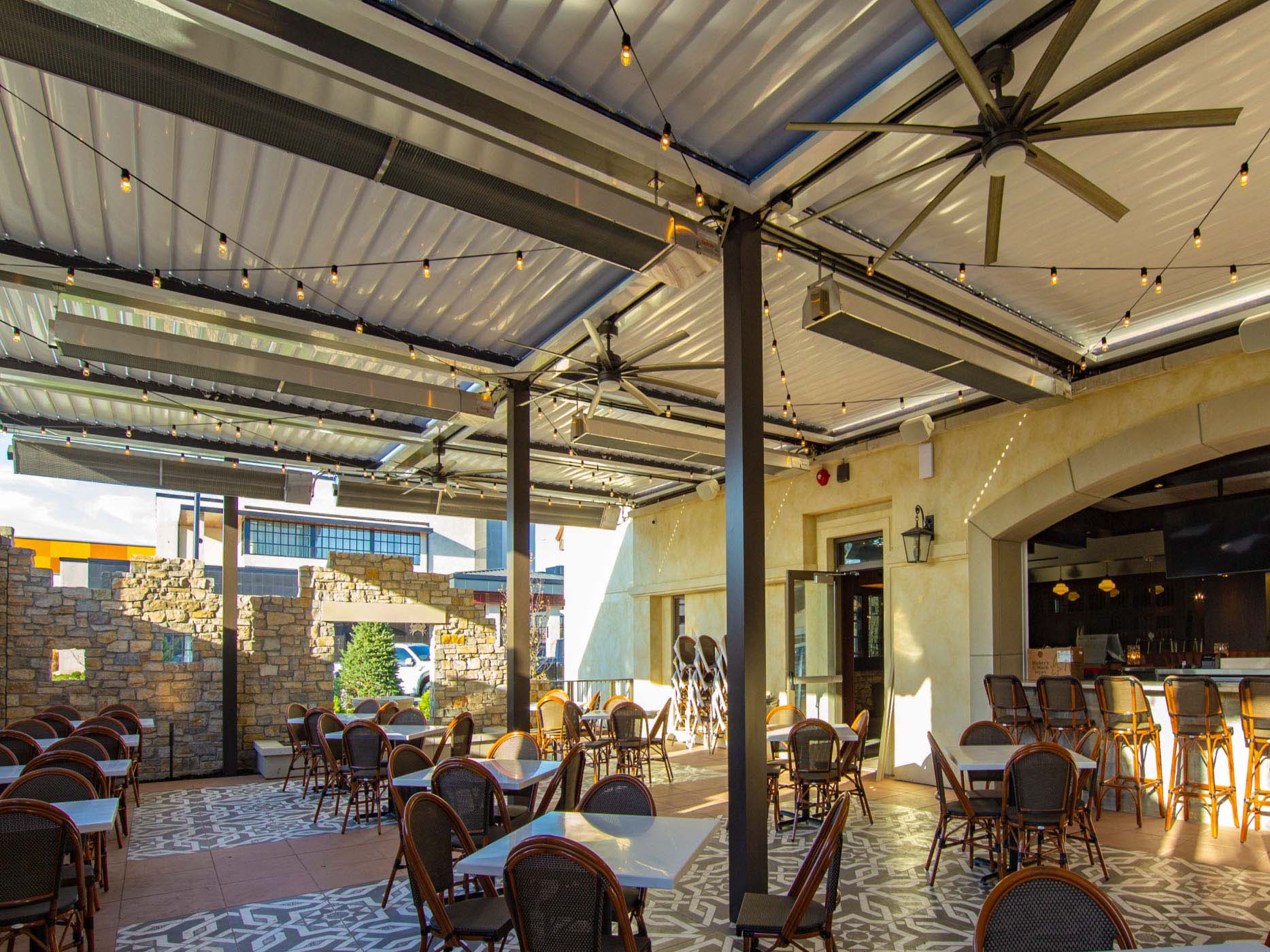 Infrared Patio Heaters keeping patio warm with brown accents