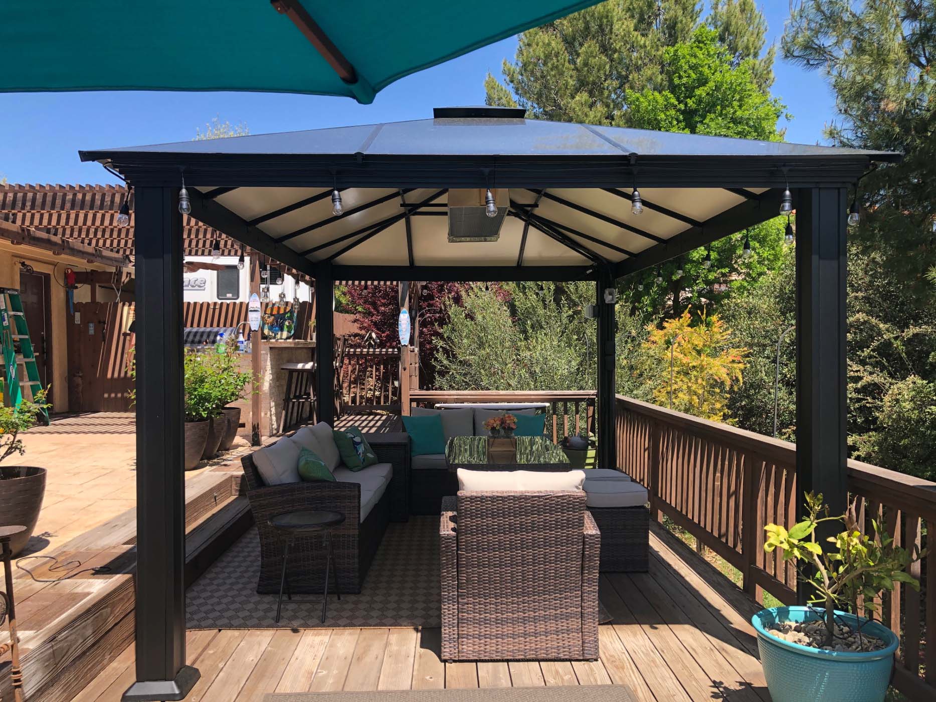 Infrared Patio Heater SIngle Unit Attached to Canopy on Residential Patio