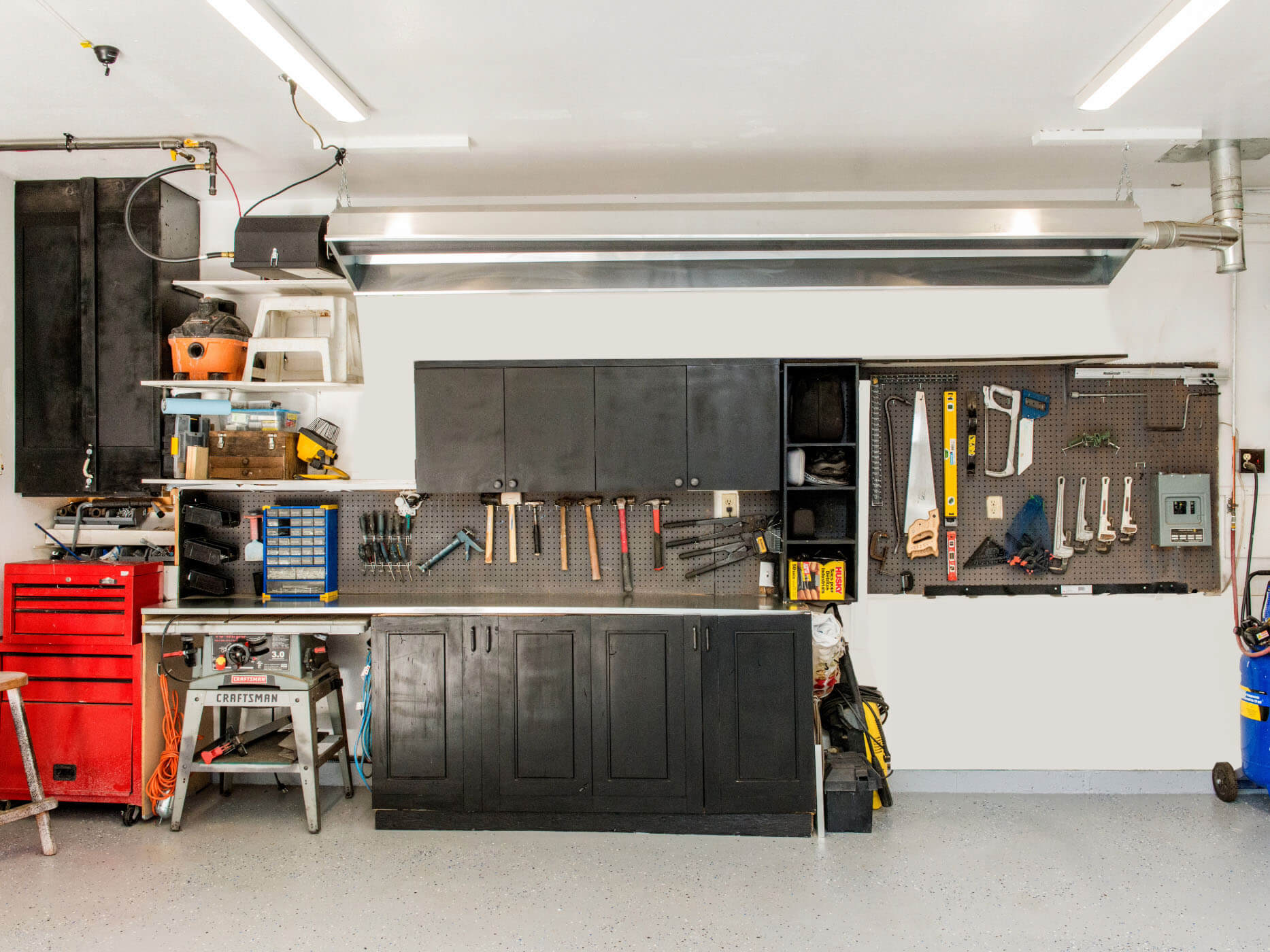 Infrared Garage Heater keeping tool bench warm