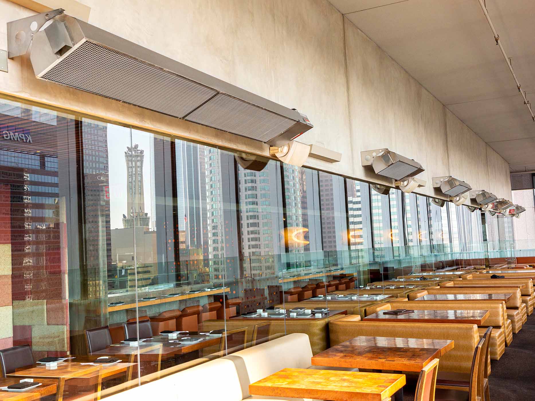 Multiple Calcana Infrared Heaters at Takami Sushi Restaurant in Specific Coverage Areas